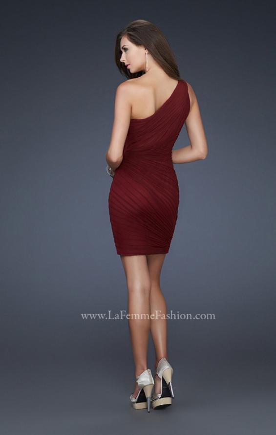 Picture of: One Shoulder Strap Cocktail Dress with Pleated Detail in Red, Style: 16950, Back Picture