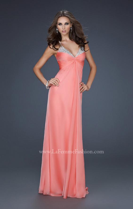 Picture of: Floor Length Chiffon Prom Gown with Stones and Cut Outs in Orange, Style: 17019, Detail Picture 3