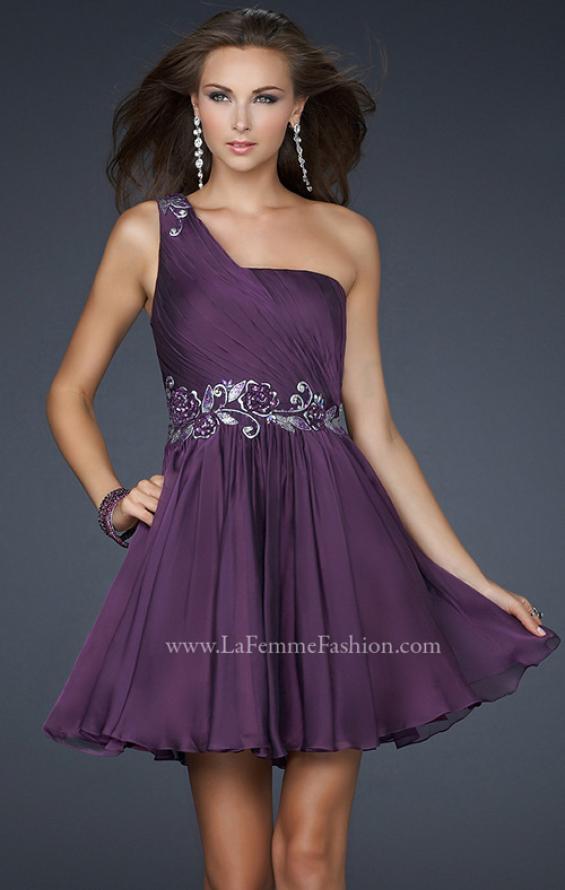 Picture of: Hand Painted Flower Design Short Dress with Layered Skirt in Purple, Style: 17052, Main Picture