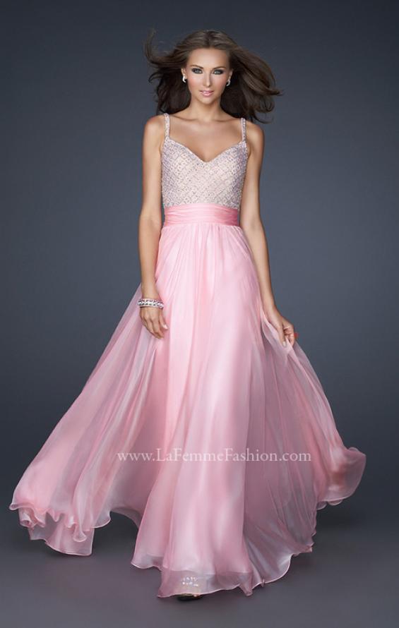 Picture of: Chiffon Prom Dress with Criss Cross Pattern and V Back in Pink, Style: 17138, Detail Picture 1