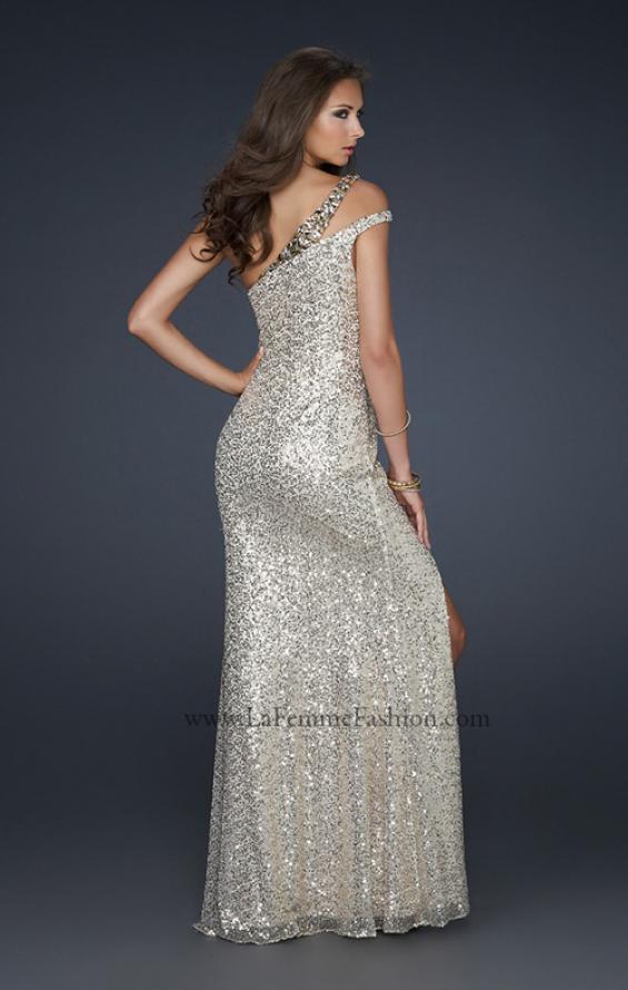 Picture of: Stretch Sequin Off the Shoulder Prom Dress with Beads in Gold, Style: 17154, Back Picture