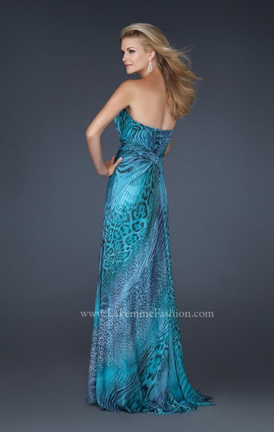 Picture of: Printed Prom Dress with Beaded Detail and Slit, Style: 17169 in Blue, Back Picture