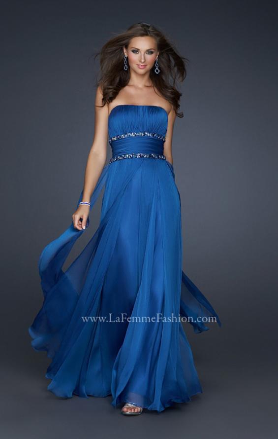 Picture of: Simple Long Prom Dress with Beaded Waist in Blue, Style: 17264, Main Picture