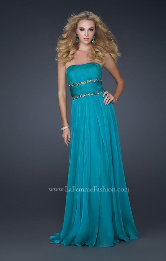 Picture of: Simple Long Prom Dress with Beaded Waist in Teal, Style: 17264, Detail Picture 1