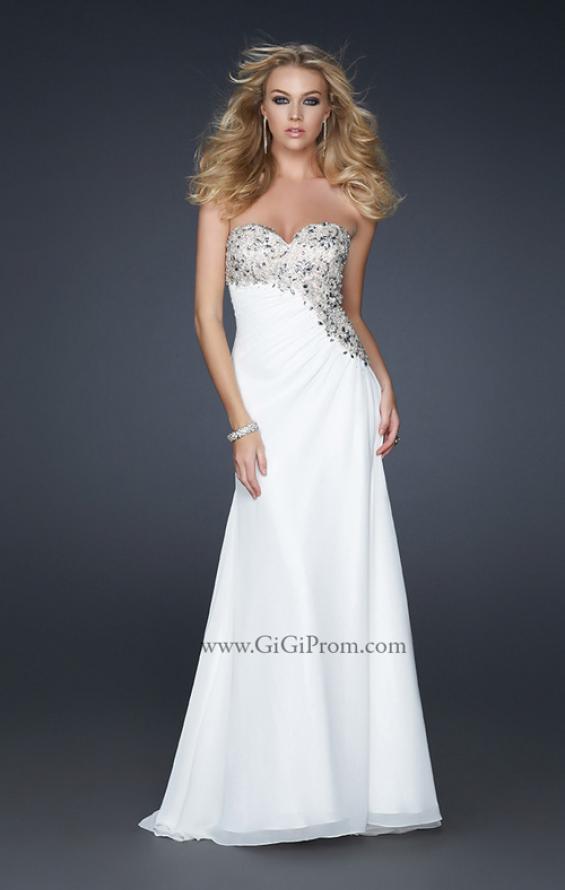 Picture of: Strapless Chiffon Prom Gown with Gathering and Beads in White, Style: 17424, Main Picture