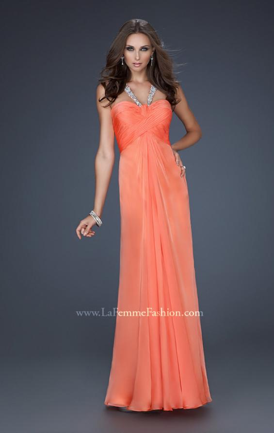 Picture of: Halter Top Dress with Beaded Straps and A-line Skirt in Orange, Style: 17441, Detail Picture 3