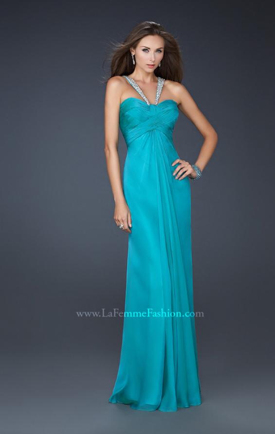 Picture of: Halter Top Dress with Beaded Straps and A-line Skirt in Blue, Style: 17441, Detail Picture 4
