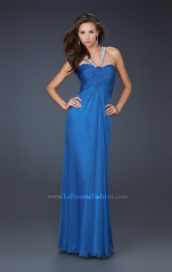 Picture of: Halter Top Dress with Beaded Straps and A-line Skirt in Blue, Style: 17441, Detail Picture 5