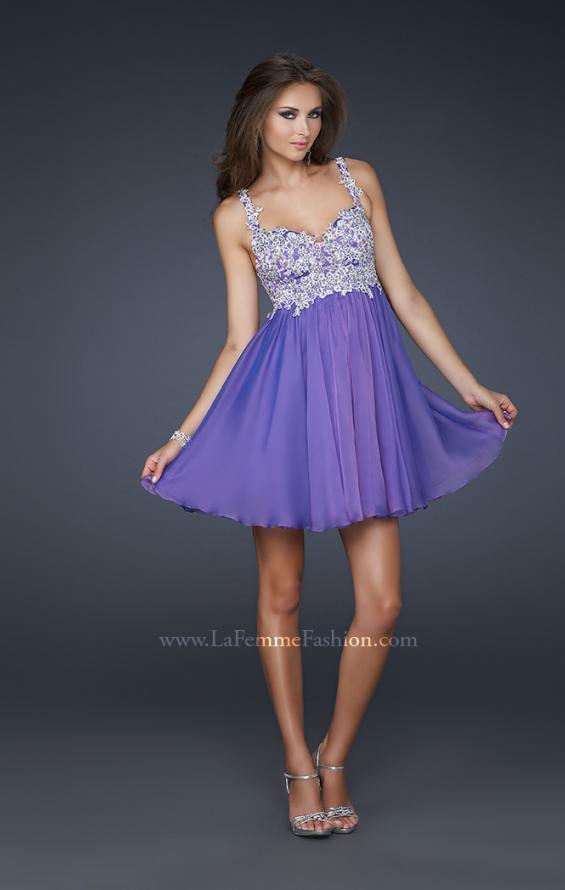 Picture of: Chiffon Cocktail Dress with Lace Bust Embellishment in Purple, Style: 17446, Detail Picture 2