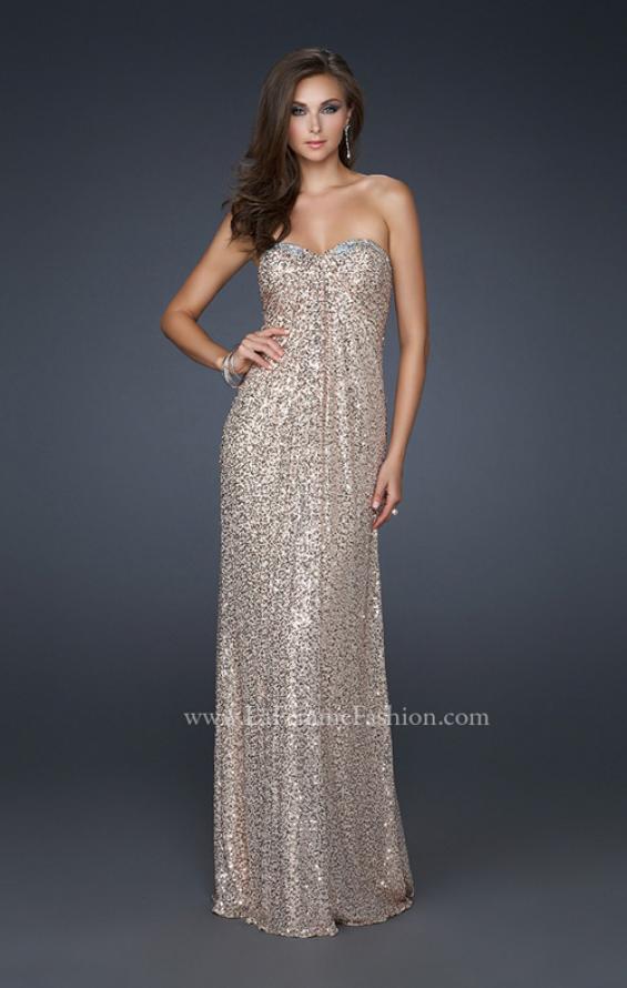 Picture of: Full Length Sequin Prom Gown with Gathered Detail in Nude, Style: 17458, Detail Picture 1