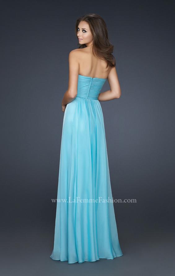 Picture of: Chiffon Dress with Pleated Front and Beaded Detail in Blue, Style: 17475, Back Picture
