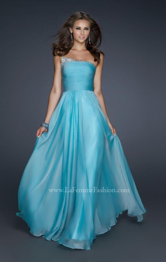 Picture of: Chiffon Dress with Pleated Front and Beaded Detail in Blue, Style: 17475, Detail Picture 2