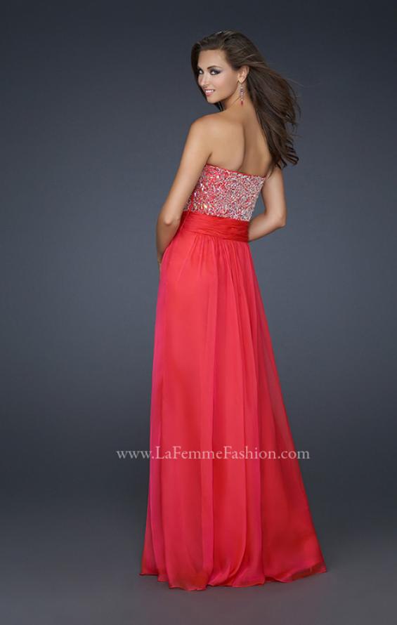 Picture of: Strapless Chiffon Dress with Pleated Waistband in Pink, Style: 17498, Back Picture