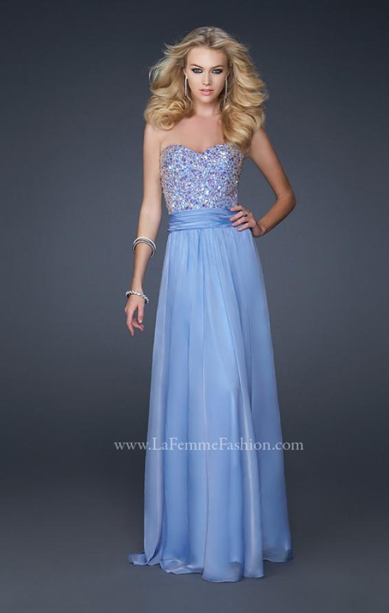 Picture of: Strapless Chiffon Dress with Pleated Waistband in Blue, Style: 17498, Detail Picture 4