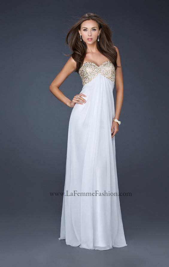 Picture of: Patterned Chiffon Prom Dress with Embellished Bust in White, Style: 17499, Main Picture