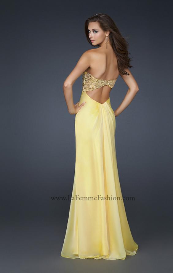Picture of: Patterned Chiffon Prom Dress with Embellished Bust in Yellow, Style: 17499, Back Picture