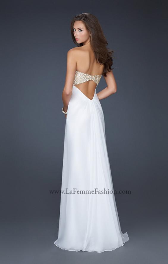 Picture of: Patterned Chiffon Prom Dress with Embellished Bust in White, Style: 17499, Detail Picture 3