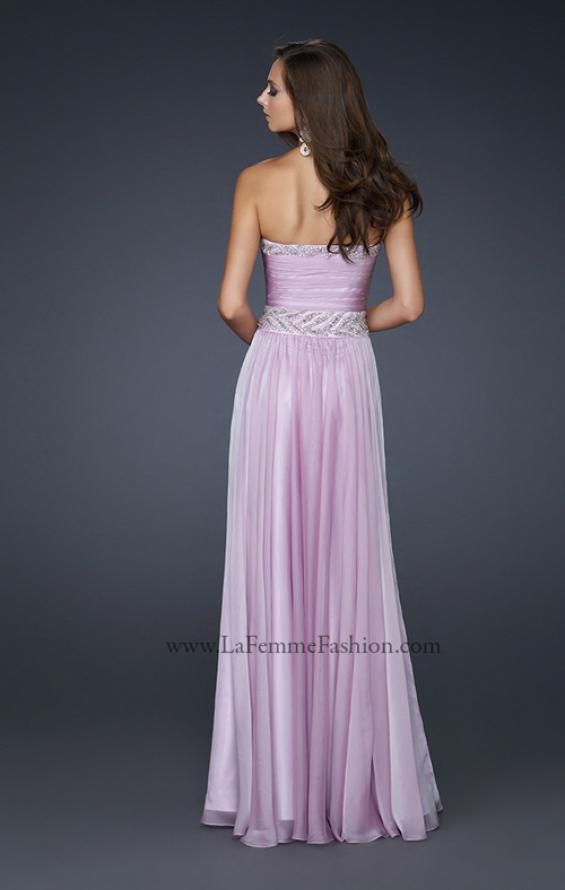 Picture of: Strapless Chiffon Gown with Embellished Waistband in Purple, Style: 17505, Back Picture