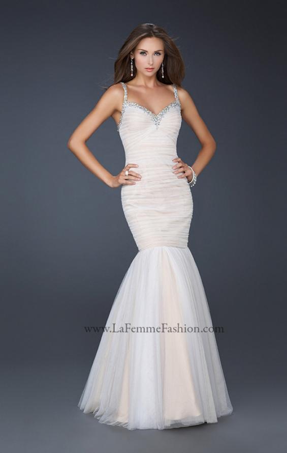 Picture of: Form Fitting Mermaid Dress with Beaded Neckline in White, Style: 17508, Detail Picture 1