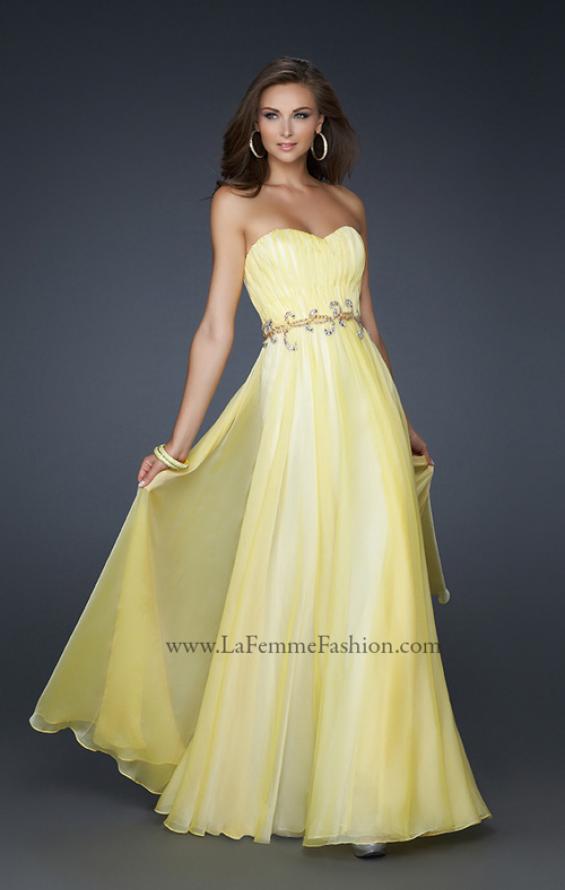 Picture of: Strapless Chiffon Prom Dress with Beaded Waistband in Yellow, Style: 17515, Main Picture