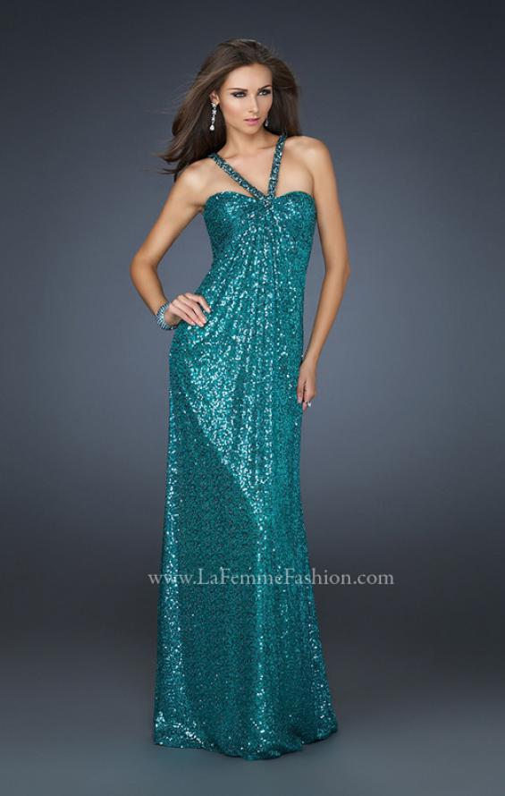 Picture of: Full Length Sequin Halter Dress with Diamond Open Back in Green, Style: 17538, Main Picture