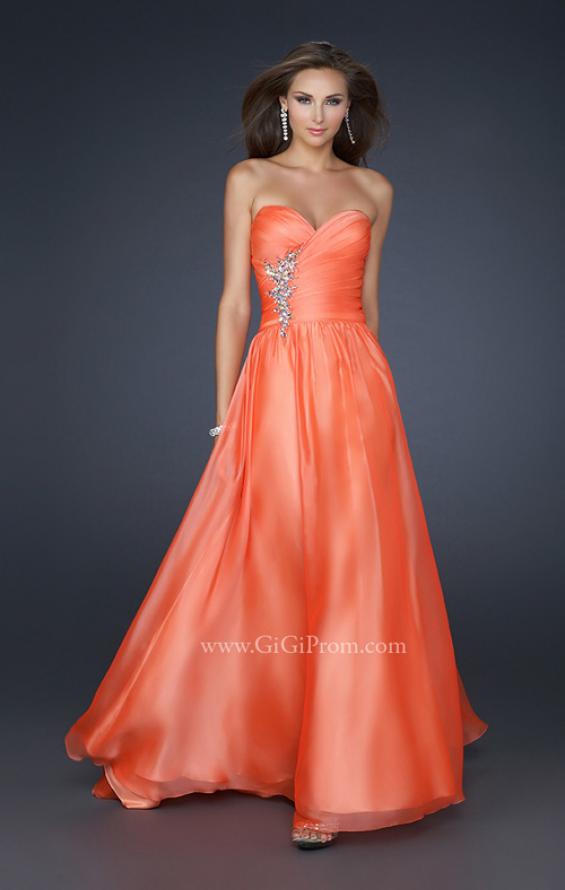 Picture of: Full Length Chiffon Dress with Accent Beading in Orange, Style: 17558, Main Picture