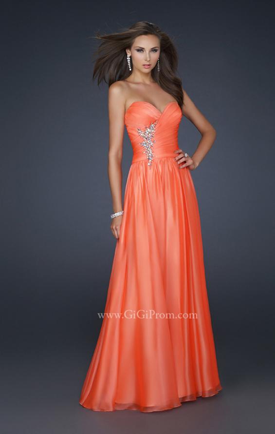 Picture of: Full Length Chiffon Dress with Accent Beading in Orange, Style: 17558, Detail Picture 1