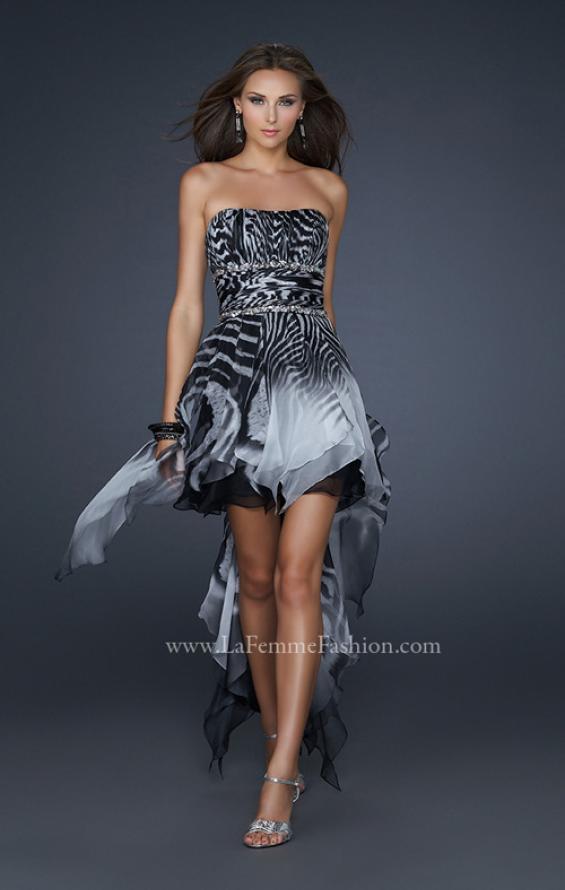 Picture of: Printed Short Chiffon Dress with High Low Hem and Beads in Print, Style: 17624, Main Picture