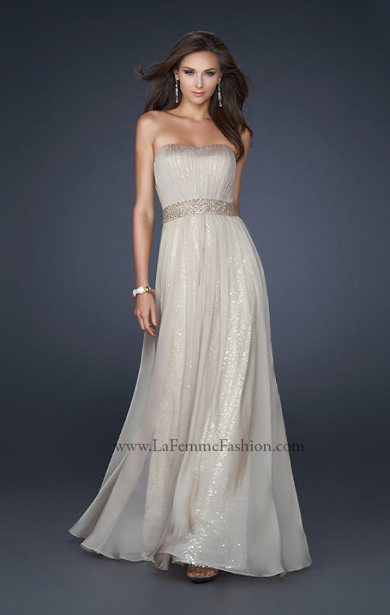 Picture of: Chiffon Prom Gown with Pleats and Beaded Waistband in Nude, Style: 17646, Main Picture