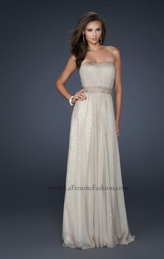 Picture of: Chiffon Prom Gown with Pleats and Beaded Waistband in Nude, Style: 17646, Detail Picture 1