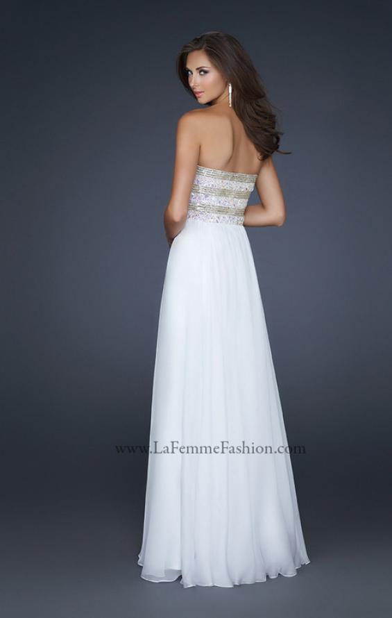 Picture of: Full Length Chiffon Gown with Beaded and Sequined Bust in White Style: 17657, Back Picture
