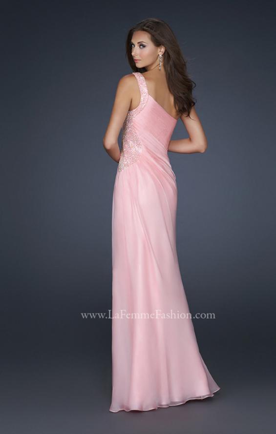 Picture of: One Shoulder Strap Dress with Pleating and Beading in Pink, Style: 17684, Back Picture