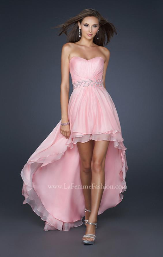Picture of: Pleated Chiffon Prom Dress with High Low Hem in Pink, Style: 17689, Main Picture
