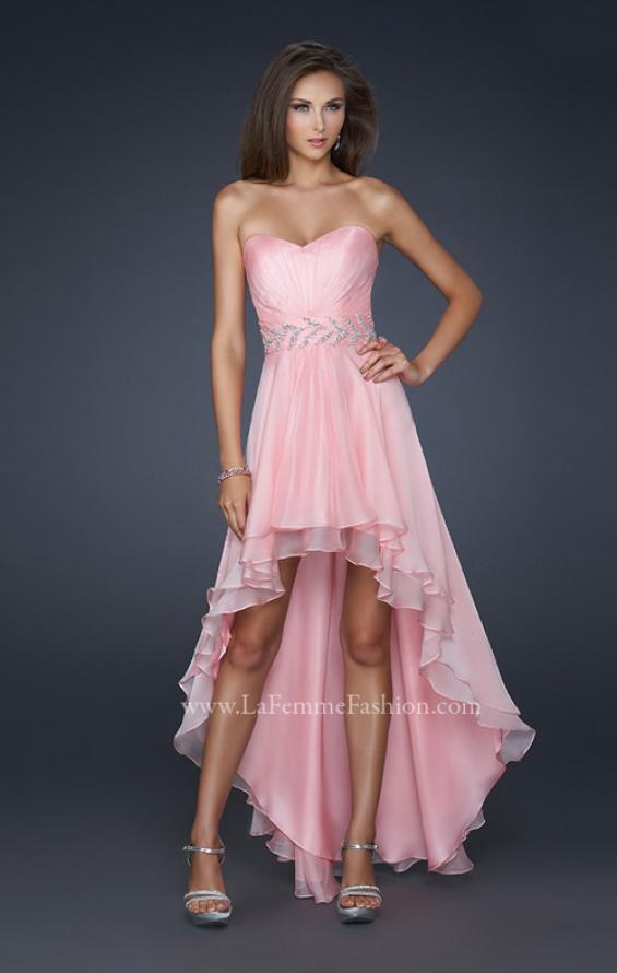 Picture of: Pleated Chiffon Prom Dress with High Low Hem in Pink, Style: 17689, Detail Picture 1