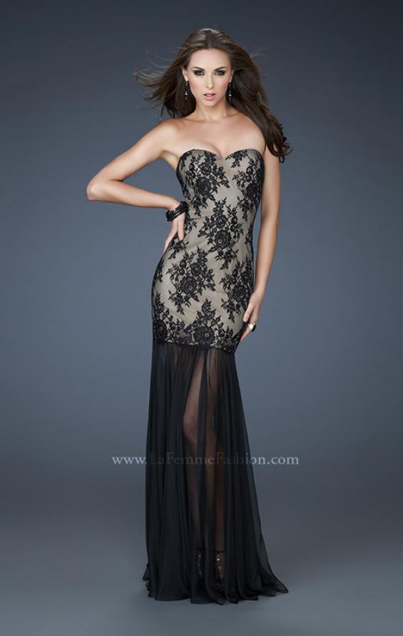 Picture of: Strapless Lace Prom Dress with See Through Net Bottom in Black, Style: 17713, Main Picture