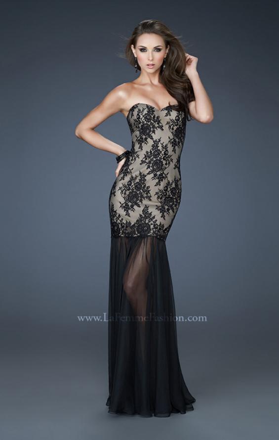 Picture of: Strapless Lace Prom Dress with See Through Net Bottom in Black, Style: 17713, Detail Picture 1