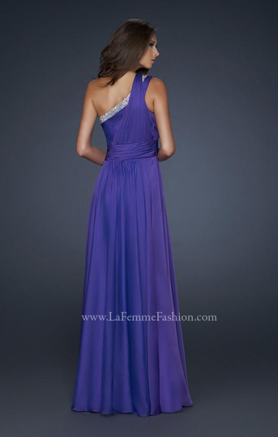 Picture of: One Pleated Shoulder Strap Dress with Beading in Purple, Style: 17718, Back Picture