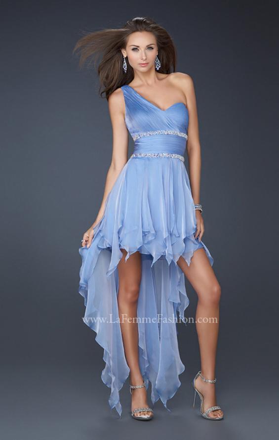 Picture of: High Low Hem Prom Gown with Embellished Waistband in Blue, Style: 17724, Main Picture