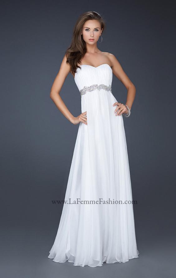Picture of: Empire Waist Chiffon Prom Gown with Embellished Belt in White, Style: 17739, Main Picture