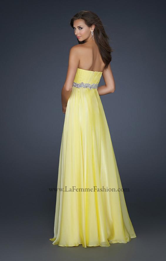 Picture of: Empire Waist Chiffon Prom Gown with Embellished Belt in Yellow, Style: 17739, Back Picture