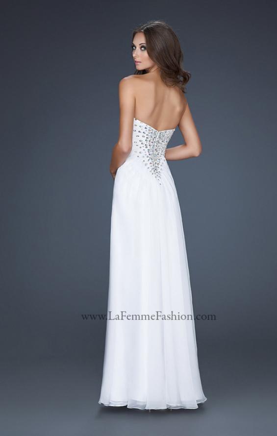Picture of: Long Chiffon prom Dress with Beading and Pleated Detail in White, Style: 17767, Back Picture