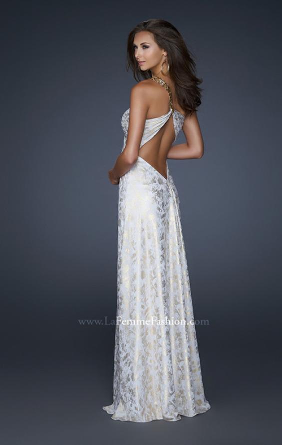 Picture of: One Shoulder Beaded Flower Strap Prom Dress in White, Style: 17805, Back Picture