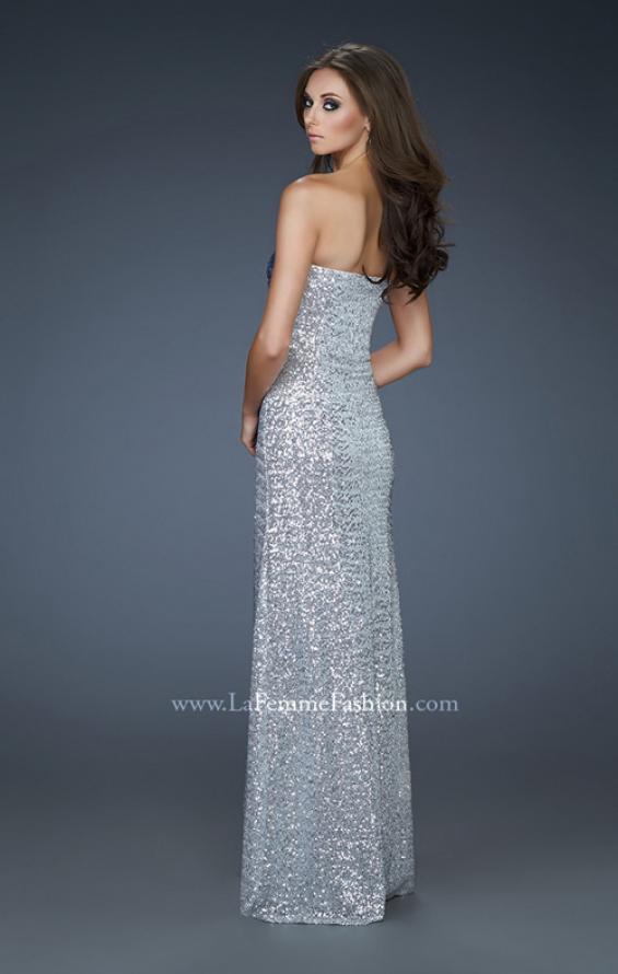 Picture of: Fitted Strapless Sequin Gown with Ombre Front Design in Silver, Style: 17915, Back Picture