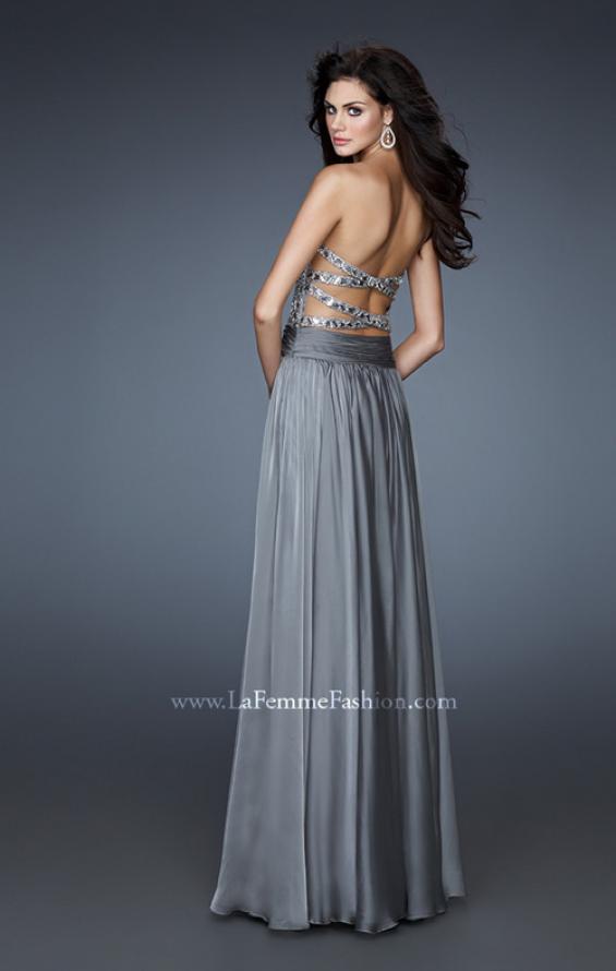 Picture of: Sequined Bodice Prom Dress with Criss Cross Back Straps in Silver, Style: 18026, Back Picture
