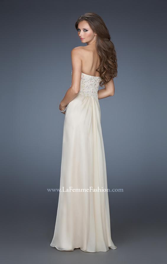 Picture of: Strapless Jeweled Prom Gown with Chiffon Overlay in Nude, Style: 18069, Back Picture