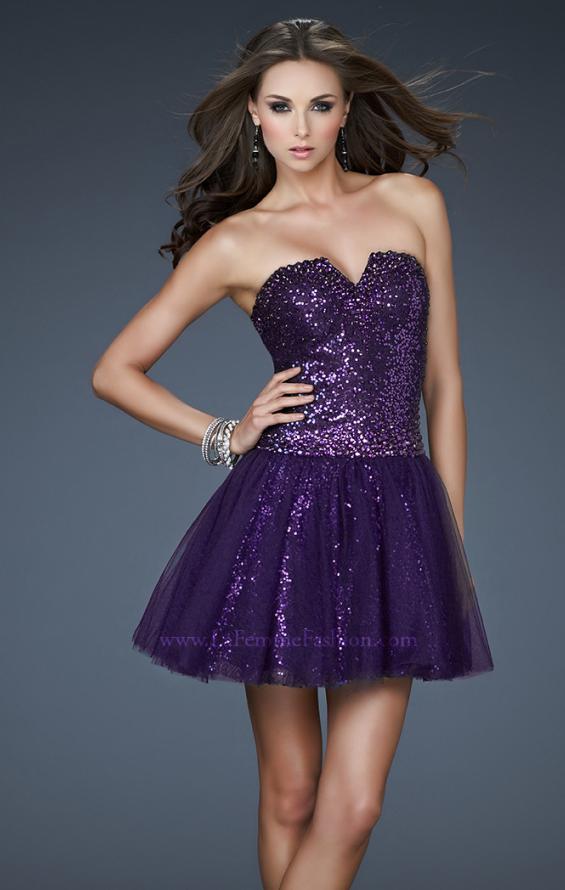 Picture of: Tulle Sequined Cocktail Dress with Edgy V Shaped Front in Purple, Style: 18124, Main Picture