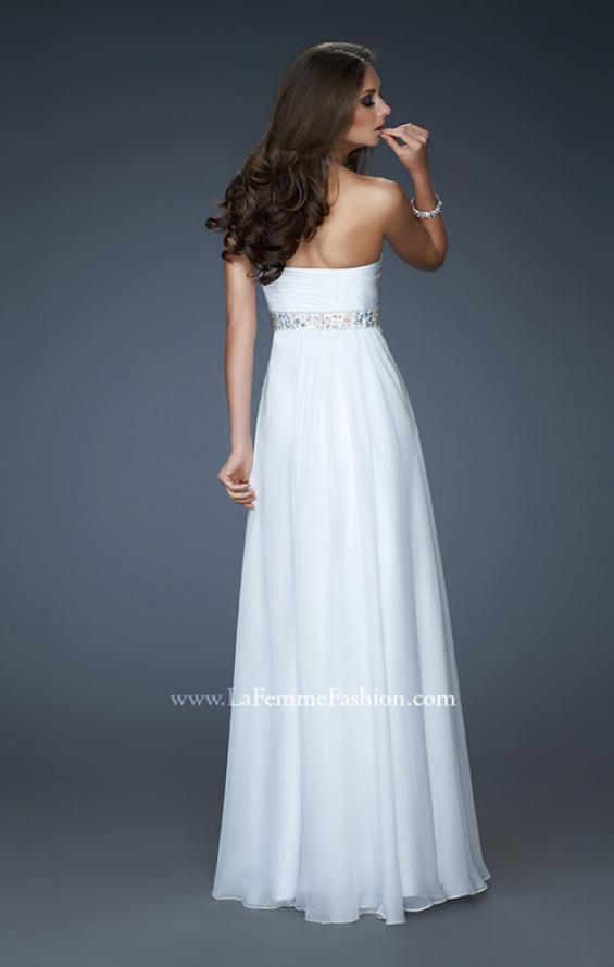Picture of: Flowing Strapless Gown with Knotted Detail and Jewels in White, Style: 18172, Back Picture