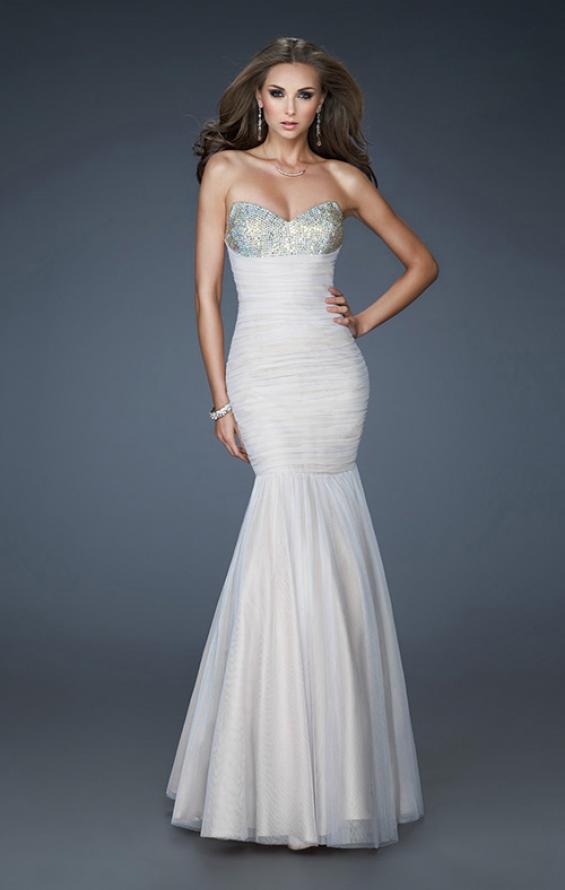 Picture of: A-line Chiffon Gown with Beaded Shoulder and Ruching in White, Style: 18191, Main Picture