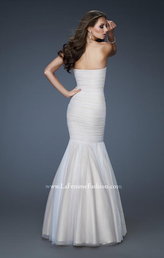 Picture of: A-line Chiffon Gown with Beaded Shoulder and Ruching in White, Style: 18191, Back Picture