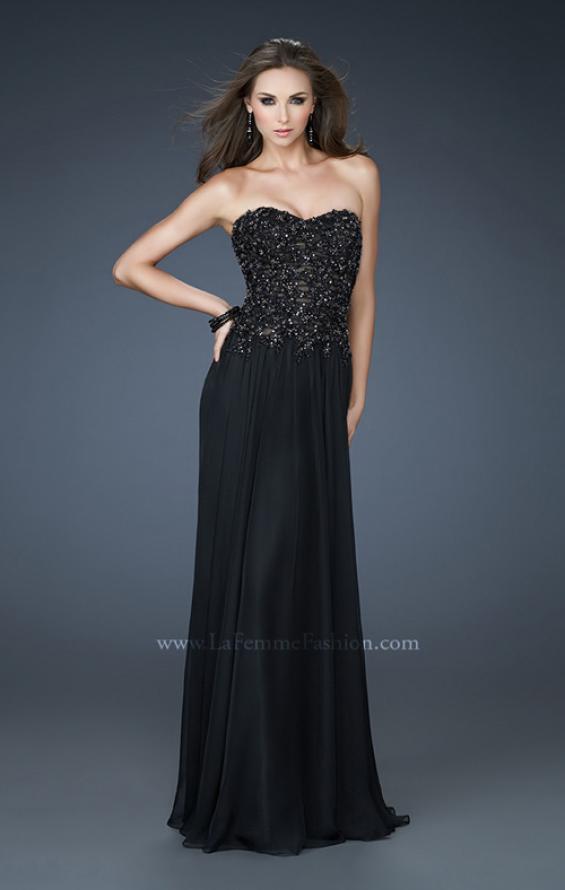 Picture of: Strapless Evening Gown with Bead Encrusted Bodice in Black, Style: 18199, Detail Picture 1
